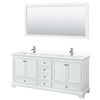 Deborah 80 Inch Double Bathroom Vanity In White, White Cultured Marble Countertop, Undermount Square Sinks, 70 Inch Mirror