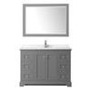 Avery 48 Inch Single Bathroom Vanity In Dark Gray, Carrara Cultured Marble Countertop, Undermount Square Sink, 46 Inch Mirror