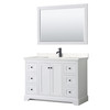 Avery 48 Inch Single Bathroom Vanity In White, Carrara Cultured Marble Countertop, Undermount Square Sink, Matte Black Trim, 46 Inch Mirror
