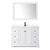 Avery 48 Inch Single Bathroom Vanity In White, White Cultured Marble Countertop, Undermount Square Sink, Matte Black Trim, 46 Inch Mirror