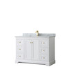 Avery 48 Inch Single Bathroom Vanity In White, White Carrara Marble Countertop, Undermount Square Sink, Brushed Gold Trim