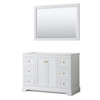 Avery 48 Inch Single Bathroom Vanity In White, No Countertop, No Sink, 46 Inch Mirror, Brushed Gold Trim