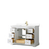 Avery 48 Inch Single Bathroom Vanity In White, White Cultured Marble Countertop, Undermount Square Sink, Brushed Gold Trim