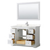 Avery 48 Inch Single Bathroom Vanity In White, Carrara Cultured Marble Countertop, Undermount Square Sink, 46 Inch Mirror