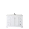 Avery 48 Inch Single Bathroom Vanity In White, Carrara Cultured Marble Countertop, Undermount Square Sink, No Mirror