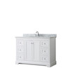 Avery 48 Inch Single Bathroom Vanity In White, White Carrara Marble Countertop, Undermount Oval Sink, And No Mirror