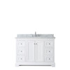 Avery 48 Inch Single Bathroom Vanity In White, White Carrara Marble Countertop, Undermount Oval Sink, And No Mirror