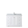 Avery 48 Inch Single Bathroom Vanity In White, White Carrara Marble Countertop, Undermount Square Sink, And No Mirror