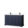 Avery 60 Inch Double Bathroom Vanity In Dark Blue, Carrara Cultured Marble Countertop, Undermount Square Sinks, Matte Black Trim