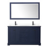 Avery 60 Inch Double Bathroom Vanity In Dark Blue, White Cultured Marble Countertop, Undermount Square Sinks, Matte Black Trim, 58 Inch Mirror