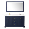 Avery 60 Inch Double Bathroom Vanity In Dark Blue, Carrara Cultured Marble Countertop, Undermount Square Sinks, 58 Inch Mirror