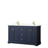 Avery 60 Inch Double Bathroom Vanity In Dark Blue, White Cultured Marble Countertop, Undermount Square Sinks, No Mirror