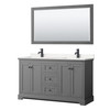 Avery 60 Inch Double Bathroom Vanity In Dark Gray, Carrara Cultured Marble Countertop, Undermount Square Sinks, Matte Black Trim, 58 Inch Mirror