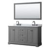 Avery 60 Inch Double Bathroom Vanity In Dark Gray, White Carrara Marble Countertop, Undermount Oval Sinks, Matte Black Trim, 58 Inch Mirror