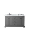 Avery 60 Inch Double Bathroom Vanity In Dark Gray, White Carrara Marble Countertop, Undermount Oval Sinks, Matte Black Trim