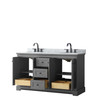 Avery 60 Inch Double Bathroom Vanity In Dark Gray, White Carrara Marble Countertop, Undermount Oval Sinks, Matte Black Trim
