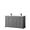 Avery 60 Inch Double Bathroom Vanity In Dark Gray, White Cultured Marble Countertop, Undermount Square Sinks, Matte Black Trim