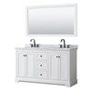 Avery 60 Inch Double Bathroom Vanity In White, White Carrara Marble Countertop, Undermount Oval Sinks, Matte Black Trim, 58 Inch Mirror