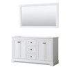 Avery 60 Inch Double Bathroom Vanity In White, No Countertop, No Sinks, Matte Black Trim, 58 Inch Mirror