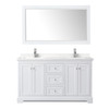 Avery 60 Inch Double Bathroom Vanity In White, Carrara Cultured Marble Countertop, Undermount Square Sinks, 58 Inch Mirror