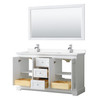 Avery 60 Inch Double Bathroom Vanity In White, White Cultured Marble Countertop, Undermount Square Sinks, 58 Inch Mirror
