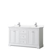 Avery 60 Inch Double Bathroom Vanity In White, White Cultured Marble Countertop, Undermount Square Sinks, No Mirror