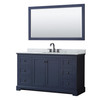 Avery 60 Inch Single Bathroom Vanity In Dark Blue, White Carrara Marble Countertop, Undermount Oval Sink, Matte Black Trim, 58 Inch Mirror