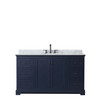 Avery 60 Inch Single Bathroom Vanity In Dark Blue, White Carrara Marble Countertop, Undermount Oval Sink, Matte Black Trim