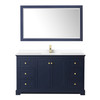 Avery 60 Inch Single Bathroom Vanity In Dark Blue, White Cultured Marble Countertop, Undermount Square Sink, 58 Inch Mirror