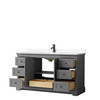 Avery 60 Inch Single Bathroom Vanity In Dark Gray, White Cultured Marble Countertop, Undermount Square Sink, Matte Black Trim