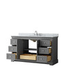 Avery 60 Inch Single Bathroom Vanity In Dark Gray, White Carrara Marble Countertop, Undermount Oval Sink, And No Mirror