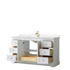 Avery 60 Inch Single Bathroom Vanity In White, Carrara Cultured Marble Countertop, Undermount Square Sink, Brushed Gold Trim