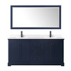 Avery 72 Inch Double Bathroom Vanity In Dark Blue, White Cultured Marble Countertop, Undermount Square Sinks, Matte Black Trim, 70 Inch Mirror