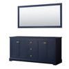 Avery 72 Inch Double Bathroom Vanity In Dark Blue, No Countertop, No Sinks, And 70 Inch Mirror