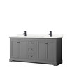 Avery 72 Inch Double Bathroom Vanity In Dark Gray, Carrara Cultured Marble Countertop, Undermount Square Sinks, Matte Black Trim