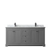 Avery 72 Inch Double Bathroom Vanity In Dark Gray, White Carrara Marble Countertop, Undermount Square Sinks, Matte Black Trim