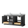 Avery 72 Inch Double Bathroom Vanity In Dark Gray, White Carrara Marble Countertop, Undermount Square Sinks, And No Mirror