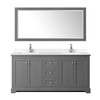 Avery 72 Inch Double Bathroom Vanity In Dark Gray, White Cultured Marble Countertop, Undermount Square Sinks, No Mirror