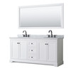 Avery 72 Inch Double Bathroom Vanity In White, White Carrara Marble Countertop, Undermount Oval Sinks, Matte Black Trim, 70 Inch Mirror