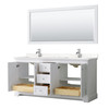Avery 72 Inch Double Bathroom Vanity In White, Carrara Cultured Marble Countertop, Undermount Square Sinks, No Mirror