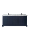 Avery 80 Inch Double Bathroom Vanity In Dark Blue, White Carrara Marble Countertop, Undermount Square Sinks, Matte Black Trim