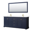 Avery 80 Inch Double Bathroom Vanity In Dark Blue, White Cultured Marble Countertop, Undermount Square Sinks, 70 Inch Mirror