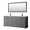 Avery 80 Inch Double Bathroom Vanity In Dark Gray, Carrara Cultured Marble Countertop, Undermount Square Sinks, Matte Black Trim, 70 Inch Mirror