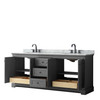 Avery 80 Inch Double Bathroom Vanity In Dark Gray, White Carrara Marble Countertop, Undermount Oval Sinks, Matte Black Trim