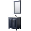 Daria 30 Inch Single Bathroom Vanity In Dark Blue, Carrara Cultured Marble Countertop, Undermount Square Sink, Matte Black Trim, 24 Inch Mirror