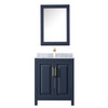 Daria 30 Inch Single Bathroom Vanity In Dark Blue, White Carrara Marble Countertop, Undermount Square Sink, Medicine Cabinet