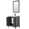 Daria 30 Inch Single Bathroom Vanity In Dark Gray, Carrara Cultured Marble Countertop, Undermount Square Sink, Matte Black Trim, 24 Inch Mirror