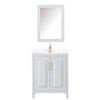 Daria 30 Inch Single Bathroom Vanity In White, Carrara Cultured Marble Countertop, Undermount Square Sink, Medicine Cabinet, Brushed Gold Trim