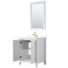 Daria 30 Inch Single Bathroom Vanity In White, White Cultured Marble Countertop, Undermount Square Sink, 24 Inch Mirror, Brushed Gold Trim