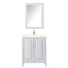 Daria 30 Inch Single Bathroom Vanity In White, White Cultured Marble Countertop, Undermount Square Sink, Medicine Cabinet, Brushed Gold Trim